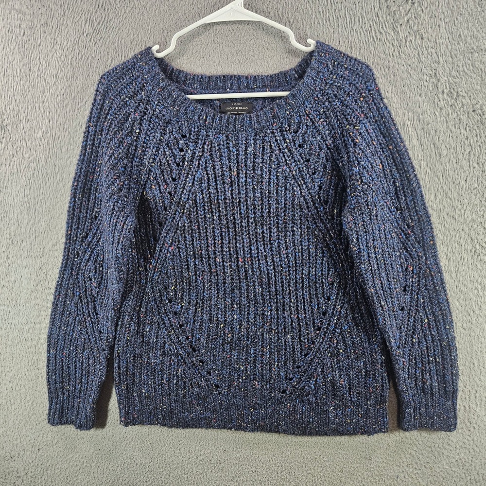 Lucky Brand Womens Navy Blue Marl Wool Blend Chunky Knit Sweater Small